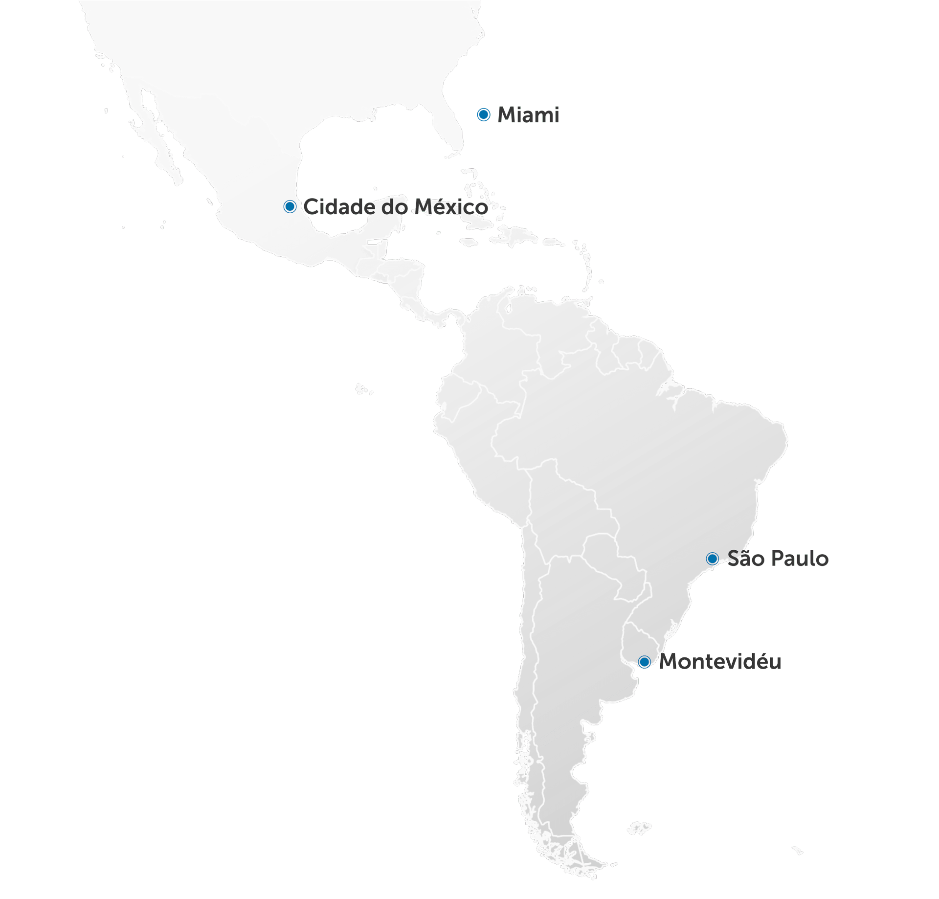 Mapa em destaque em: São Paulo, Motevidéo, México e Miami